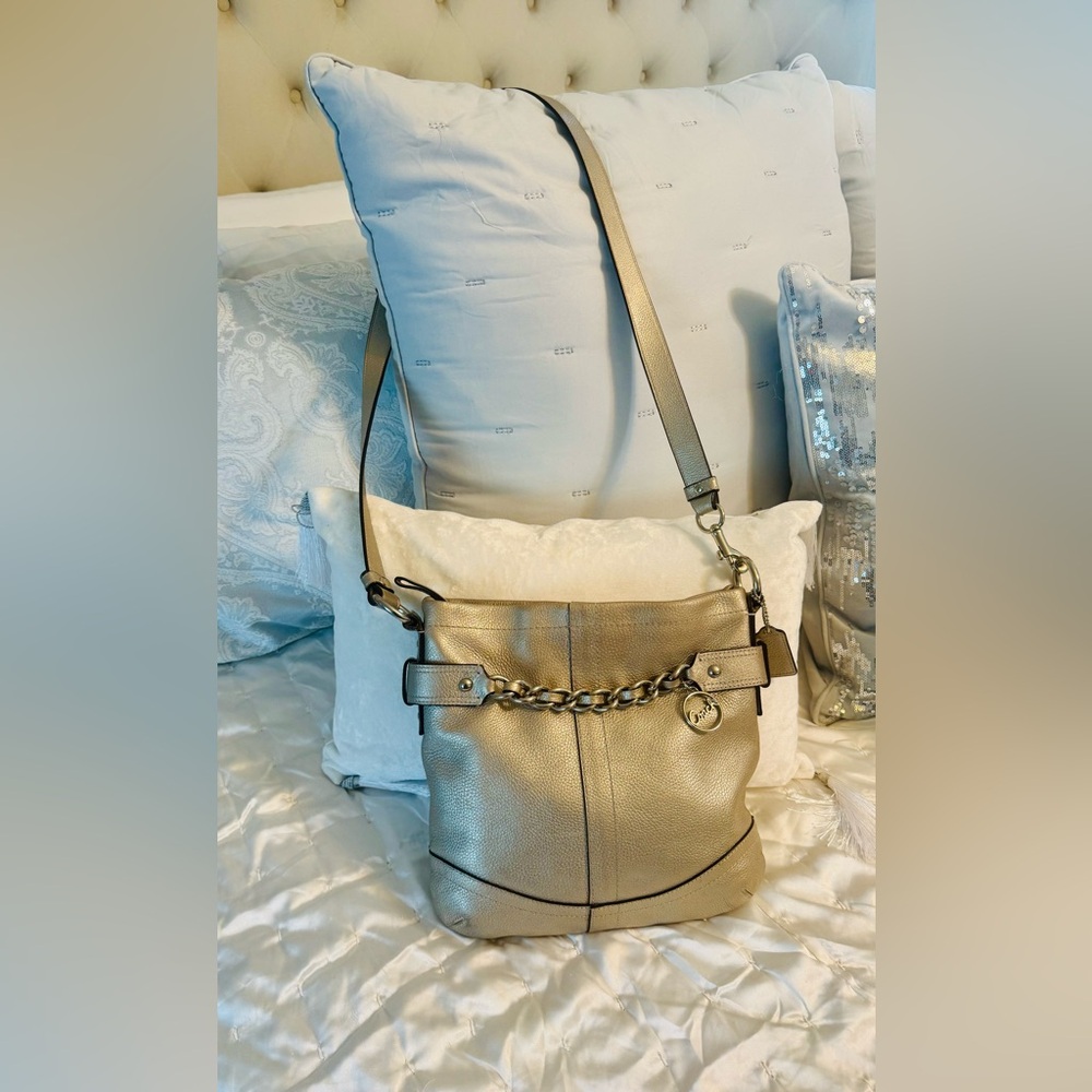 Coach Metallic Leather Shoulder Bag with Chain Detail - Picture 3 of 14